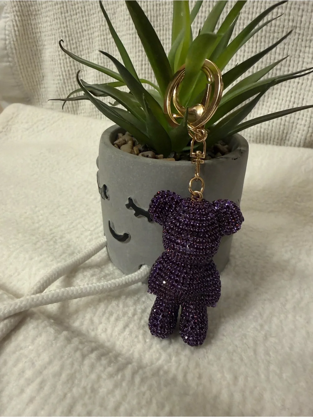 Rhinestone Teddy Bear Bag Charm Sparkly Purple Purse Accessory